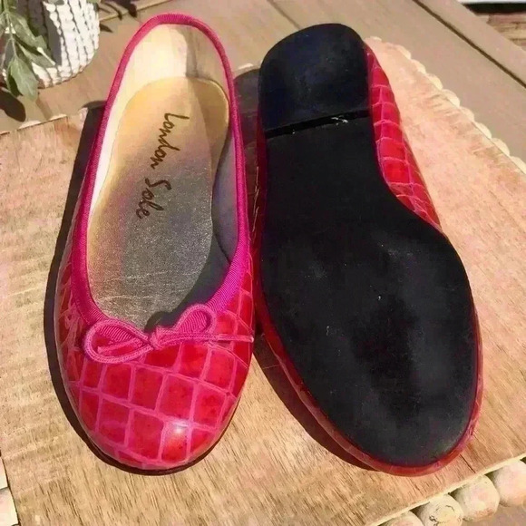 London Sole  Pink Henrietta Patent Leather Croc Effect Ballet Flat Size 6 - Picture 10 of 12